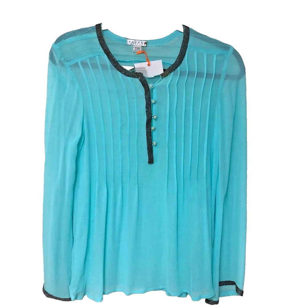 Nougat London Womens Silk Pintuck Tunic Top Beaded Sheer Fairy NWOT Coquette 2